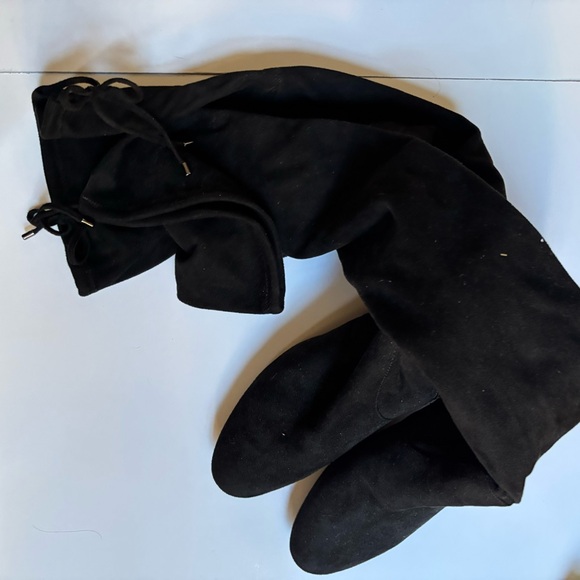 Bar III Ariana Black Suede Over the Knee Heeled Almond Toe Boots - Picture 5 of 7